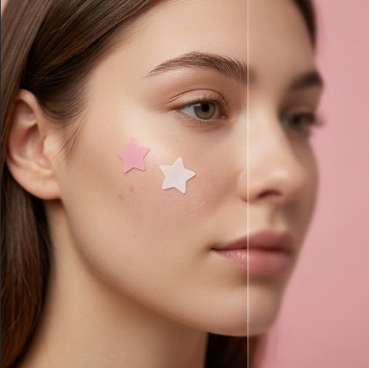 Close-up of PatchStar hydrocolloid star patches on skin